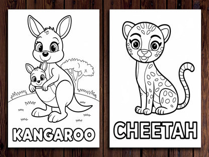 Wild Animals Coloring Pages: 20 Fun Safari, Jungle & Forest Designs (Digital Download)