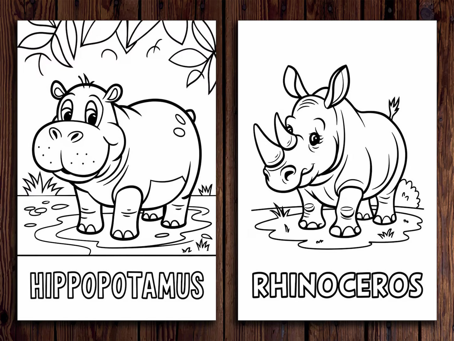 Wild Animals Coloring Pages: 20 Fun Safari, Jungle & Forest Designs (Digital Download)