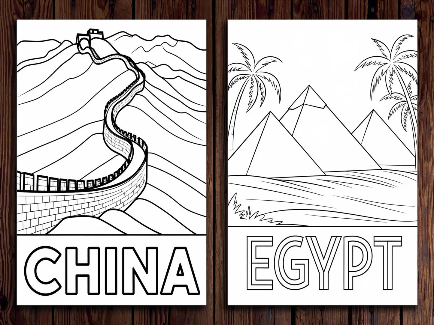 World Landmarks Coloring Pages: 20 Travel Destination Designs (Digital Download